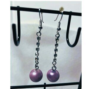 CLEAR RHINESTONE & SWAROVSKI PEARL DANGLE EARRINGS